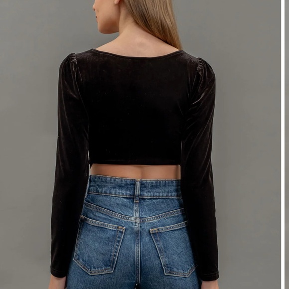 A17- Velvet Square Neck Long Sleeve Corset Crop Top - Picture 3 of 4